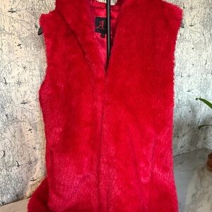 Adrienne Landau Red Faux Fur Vest